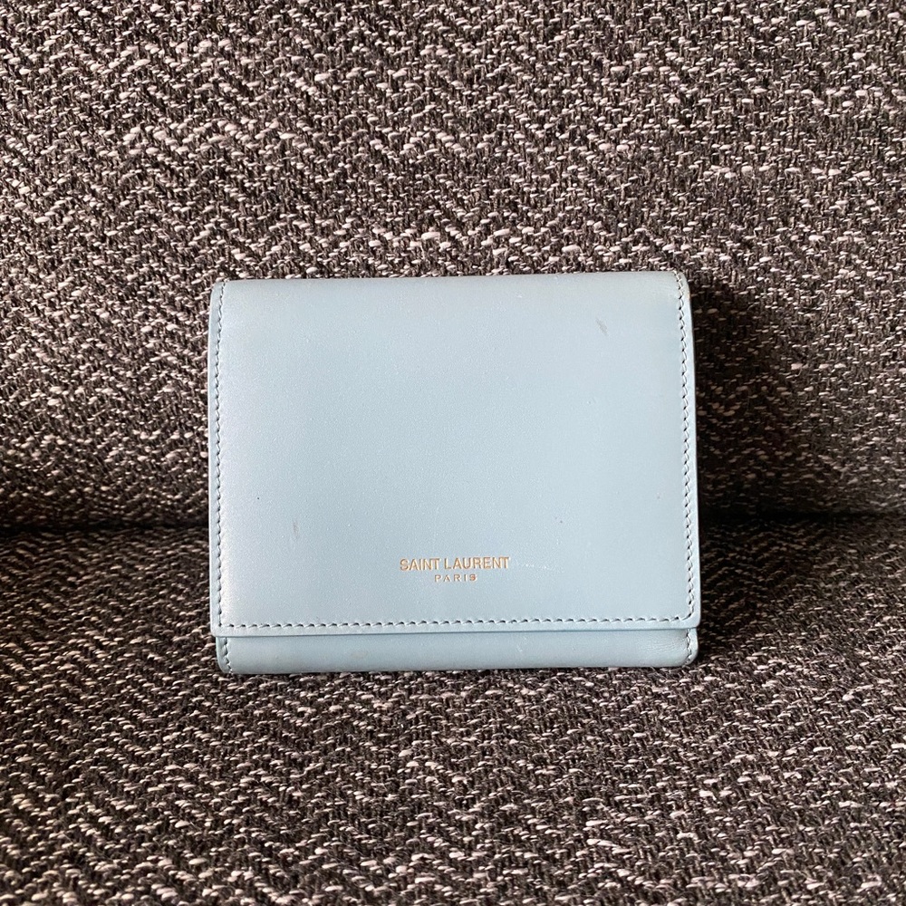 Saint Laurent tri fold wallet calfskin baby blue